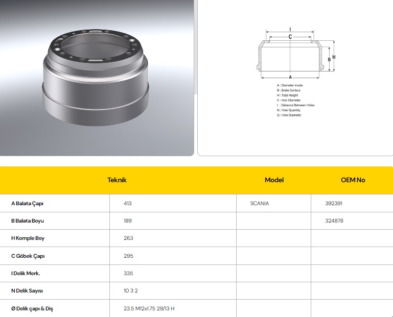 FREN KAMPANASI 93-113 SCANİA 263MM ÖN 